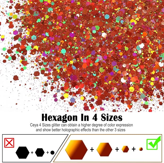 Ceya Holographic Chunky Glitter, 4.9oz/ 140g Bronze Craft Glitter Powder Mixed Fine Flakes Iridescent Nail Sequins for Nail Art, Hair, Epoxy Resin, Tumblers, Slime, Painting, Festival Decor
