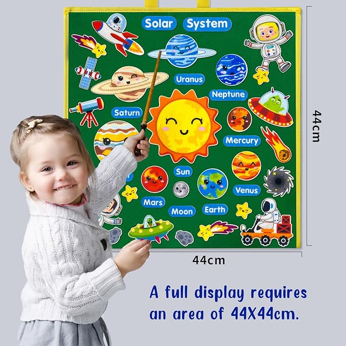 PENGFULL Felt Flannel Board Story Pieces for Toddlers Preschool,Kids Interactive Storytelling Teaching Play Kits for Flannel Board or Felt Board,with Words Felt Pieces(Solar System)