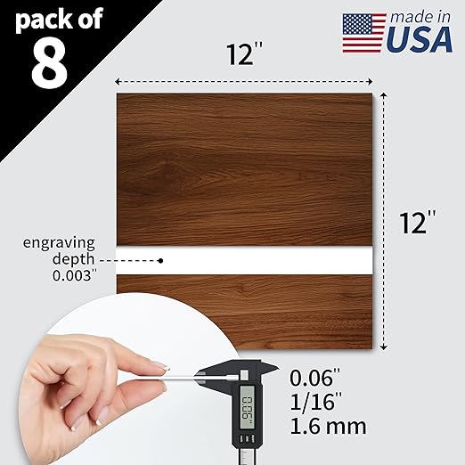 Trotec TroLase | 12"x12"x1/16", 8 Pcs | Pearwood/White | 2 Ply | Modified Acrylic | Laser Engraving Double Color Plastic Sheet | Engraving Blanks for Laser, Saw, Guillotine | Made in USA
