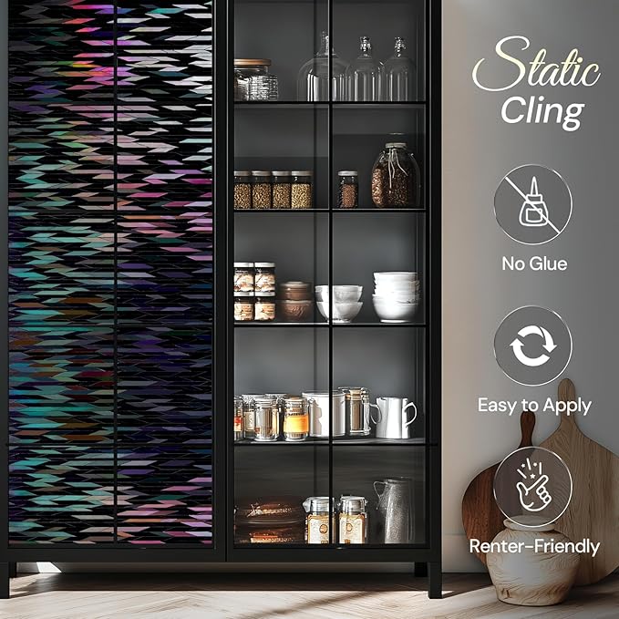 rabbitgoo Window Privacy Film, Total Blackout Window Film, Stained Glass Heat Control Glass Thermal Sticker, Room Darkening Door Cover, Anti-UV Privacy Cling with Installation Tools, 23.6" x 78.7"