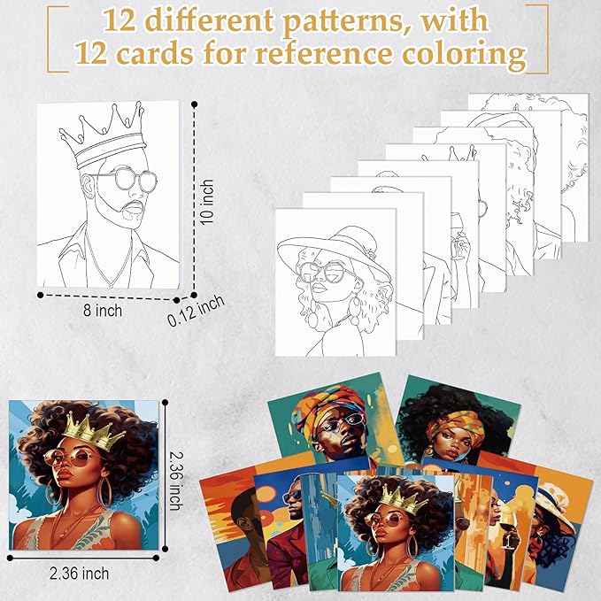 Cholemy 36 Pcs Paint and Sip Kit for Adults 8''x10'' Pre Drawn Canvas for Painting DIY Afro Acrylic Painting Kit Wood Easel Brushes Date Night Bulk for Christmas Party Gifts(Black Women)