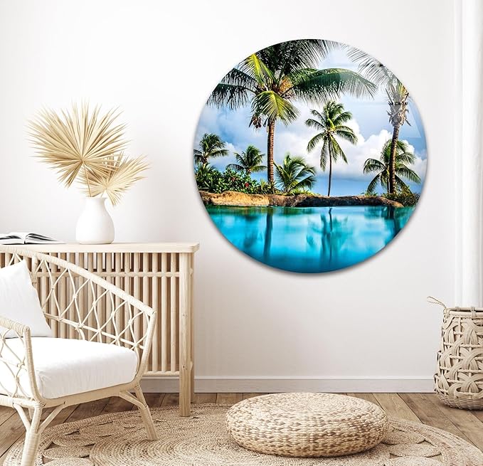 My Photostation.com 48Wx32H'' Island & Blue Sea Glass Wall ArtTempered Glass Printing Wall Decor Large Wall Art Wall Hangings