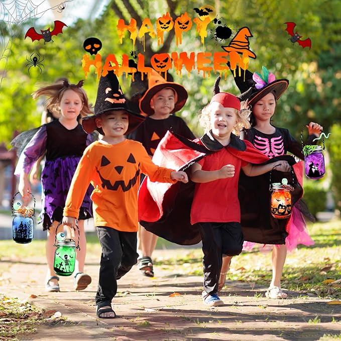 SpringFlower 8 Pack Halloween DIY Arts and Crafts Kits for Kids Ages 6-8, 8-12, Halloween Mason Jar with Accessories for DIY Lantern Jar, Art & Craft Party Supplies for Classroom Kids