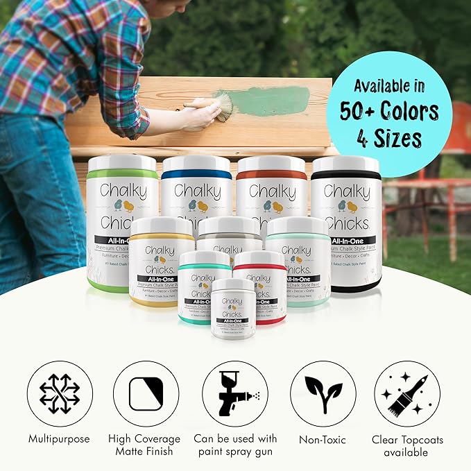 Chalky Chicks All-in-One Chalk Paint for Furniture or Cabinet - 8 Fl Oz - Matte Finish Aqua Bay (Aqua Blue) for Metal, Wood Furniture Paint - No Sanding All-in-One for Home Decor & Crafts, USA Made