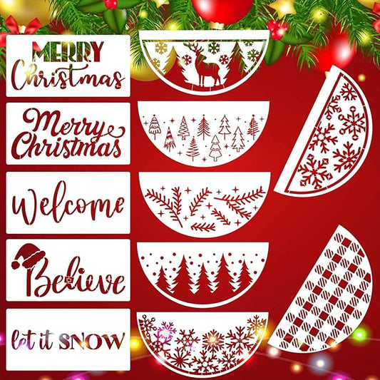Christmas Stencils for Painting on Wood 12" Christmas Doormat Stencils Holiday Stencil Merry Christmas Believe Drawing Templates for Door Mats Porch Wreath Decor