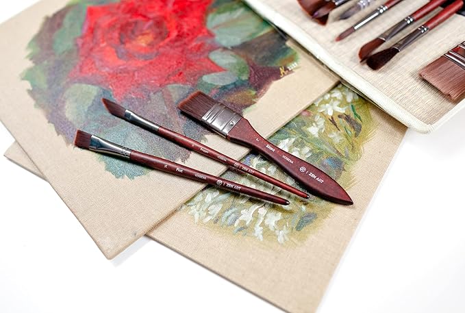 Professional Synthetic Brush Set for Acrylics - 17-Piece Artist Water Media Paint Brushes for Acrylics, Watercolor, Gouache. Beginner-Friendly with Great Flow Control and Snap - Verbena Set by ZenART