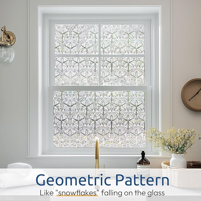rabbitgoo Window Privacy Film Stained Glass Window Film, Decorative Stickers Removable UV Sun Blocking Clings Door Coverings, Diamond Pattern,35.4 x 157.5 inches