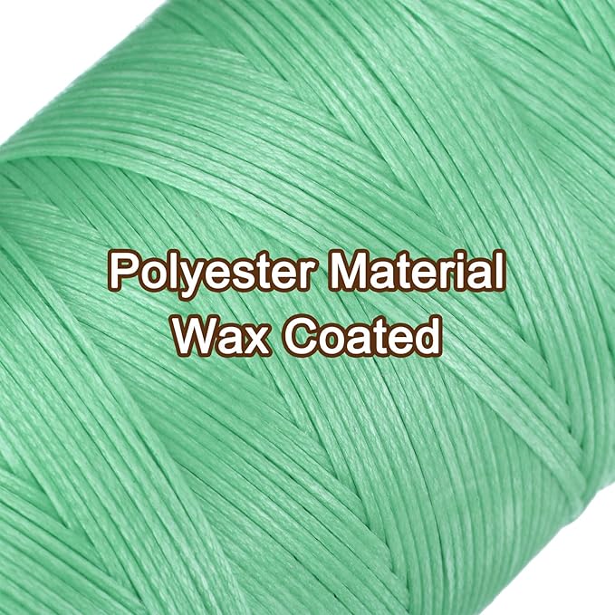 uxcell 150D 0.8mm Flat Waxed Thread 284 Yards Polyester Leather Sewing Waxed String Hand Stitching Waxed Cord for Leather Stitching Sewing Bookbinding DIY Craft Sky Green