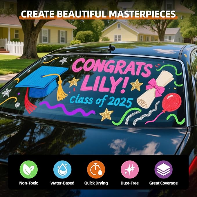 WUO Window Chalk Markers,12 Colors Car Markers,10mm 3-In-1 Jumbo Wide Nib, Dust-Free & Non-Toxic - Erasable Blackboards Marker For Rock Painting, Poster, Stone, Ceramic, Glass