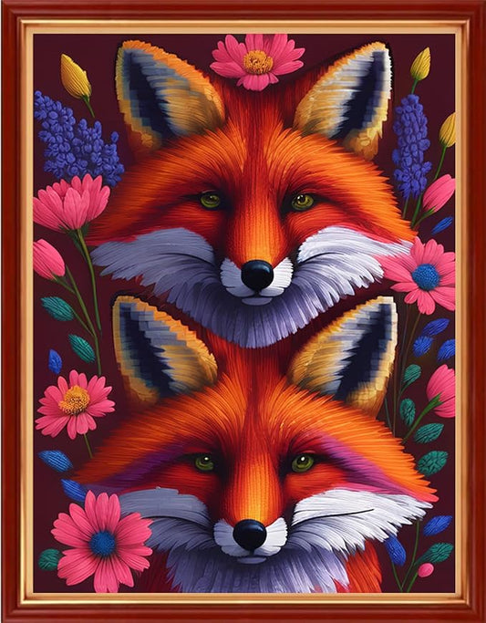 Dimensean Stamped Cross Stitch Kits Full Range of Embroidery Patterns Starter Kits for Beginners Adult or Kids DIY Cross Stitches Needlepoint Kits 11CT-Fox Flower 15.7x19.7 inch