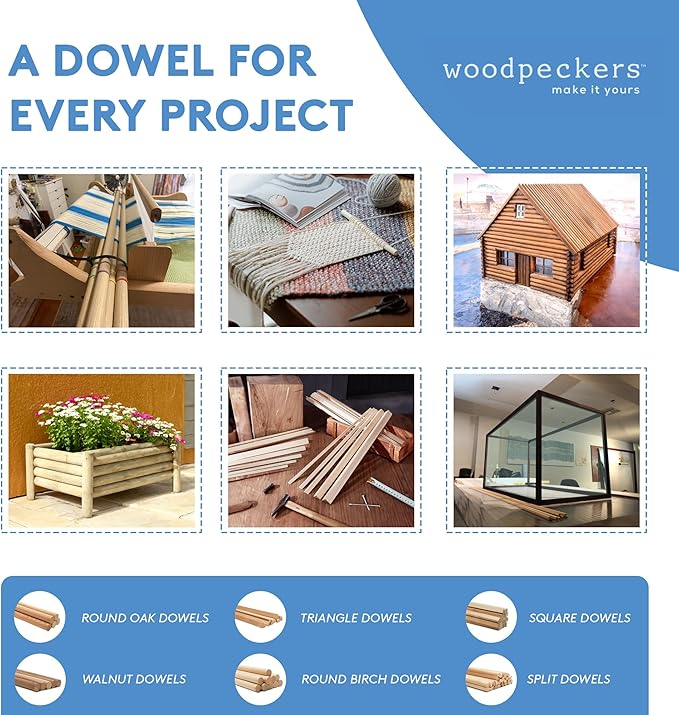 Dowel Rods Wood Sticks Wooden Dowel Rods 1/2 x 72 Inch Unfinished Hardwood Sticks for Crafts and DIYers 10 Pieces by Woodpeckers