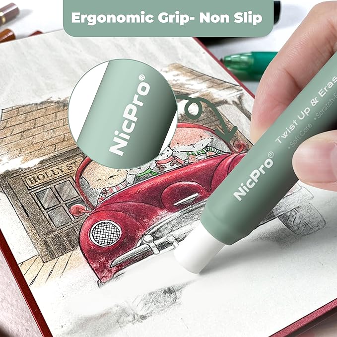 Nicpro 6 Pack Rotary Retractable Erasers Pen Style, Aesthetic Pastel Twist Erasers in Rainbow Colors, Clean Erasing TPE Eraser for School Supplies, Office, Drawing & Journaling