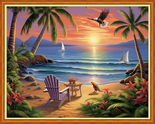 Dooxvey Cross Stitch Kit for Adult Beginners - Full Range of Stamped Kits, 11CT Patterns - 'Rest by The Seaside' 16x20 inch