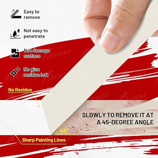 RED WOLF 1.41" x 60 Yards Masking Tape 6 Pack, General Purpose for Painting Arts Crafts Label Car Painting, Sharp Paint Line No Residue Painters Tape White Beige Crepe Paper Tape Heat Resistance