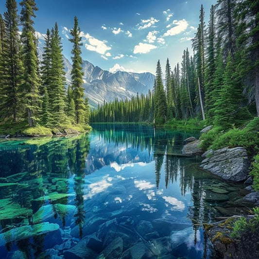14ct Counted Cross Stitch Kits for Adults Mountains Trees Lake Printed Stamped Cross Stitch Patterns Kits Cross Stitch Supplies (Mountains Trees Lake)