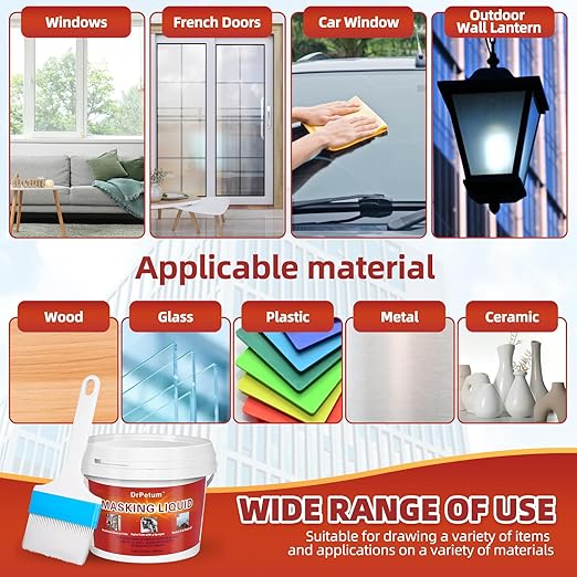 Masking Liquid Tape, Transparent Peelable Coating for Protect Windows Glass, Used for Priming Windows, Floors and Non-Porous Surfaces Painting, 1 Quart (with Paint Brush)