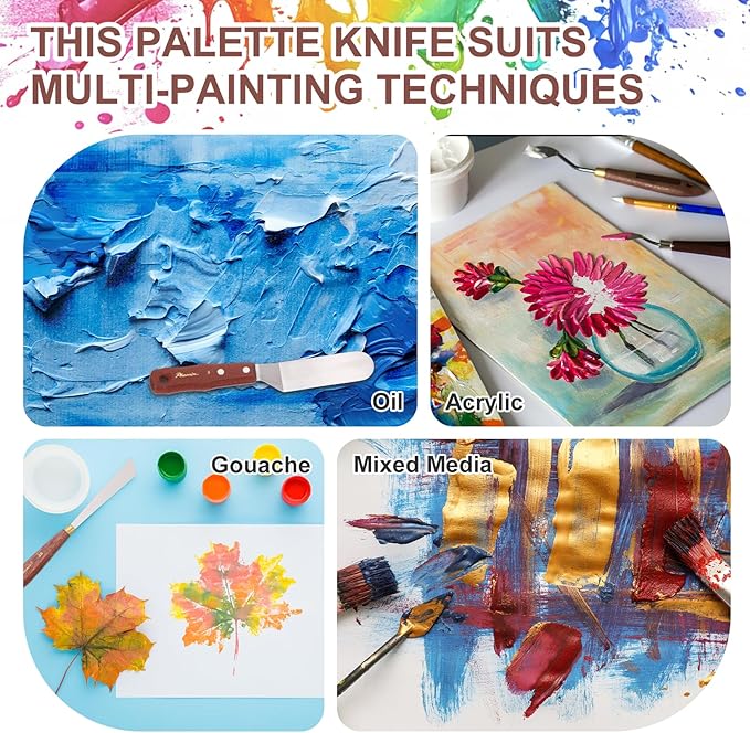 MECCANIXITY Pack of 1 Palette Knife No.8, 7.8" Long Palette Knives with Stainless Steel Flexible Spatula Pallet Knife and Wood Handle for Scraping, Mixing, Oil Acrylic Painting Canvas