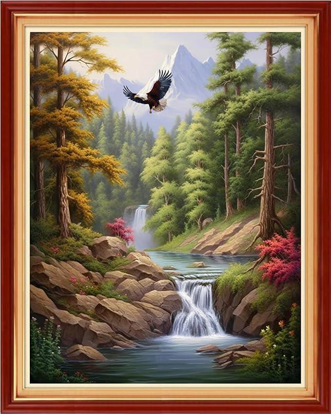 Dimxvean Stamped Cross Stitch Kits,Cross Stitch Kits for Adults Beginners,Embroidery Kits Full Range of Cross Stitch Stamped Kits Needlepoint Kits Cross Stitch Patterns-Mountain Scenery 16x20 inch