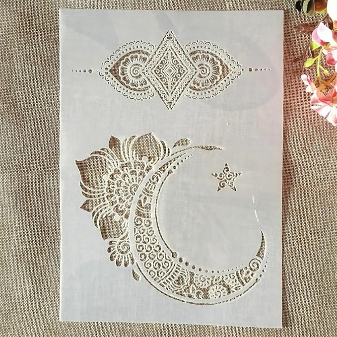 TIAMECH A4 Reusable Palace Moon Flower Stencil for Painting - Totem Layering Template, DIY Wall Art, Wood Furniture, Scrapbook & Crafts (8.3x11.7inch)