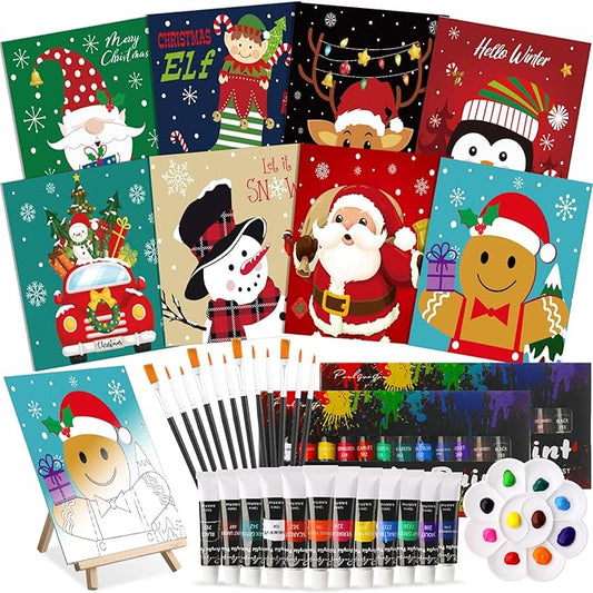 Cholemy 36 Pcs Paint and Sip Kit for Adults 8''x10'' Pre Drawn Canvas for Painting DIY Afro Acrylic Painting Kit Wood Easel Brushes Date Night Bulk for Christmas Party Gifts(Christmas B)