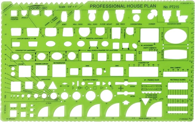 Pacific Arc Professional House Plan Template Guide, with Doors, Appliances, Plumbing Fixtures