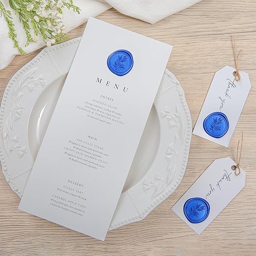 PONATIA Eucalyptus Wedding Invitation Envelope Seal Stickers, 50 Pcs Self- Adhesive Royal Blue Stickers, Perfect for Invitation, Envelopes, Christmas Cards, Gift Wrapping, Party Menu Décor