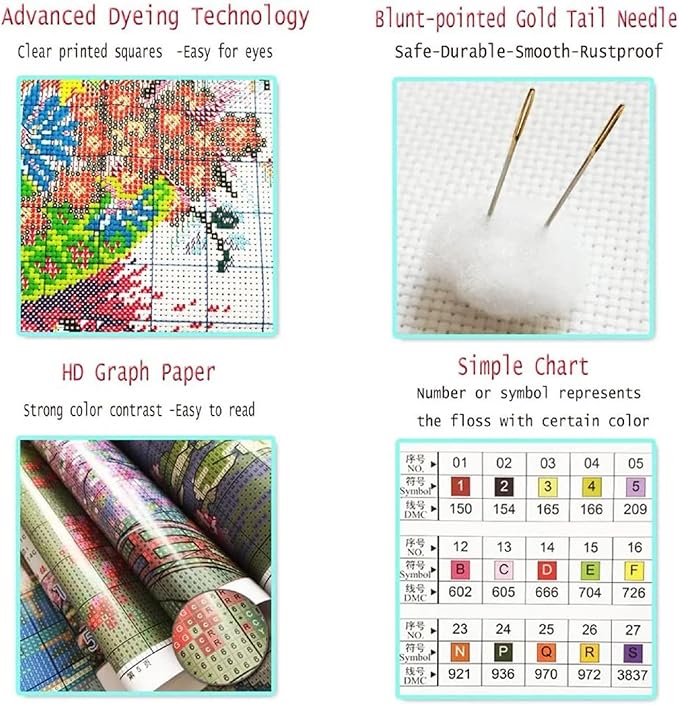 Stamped Cross Stitch Kits - Beach Night Landscape Counted Cross Stitch Kits for Beginners Adults Needlepoint Cross-Stitch Patterns-Golden Autumn Scenery 16x20 inchs