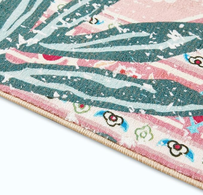 Oriental Tropical Hallway Runner Rug 2x6 Washable, Thin Stain Resistant Pink Boho Runner Rug for Entryway Kitchen Bedroom Laundry, Vintage Abstract Hippie Indian Botanical Long Floor Carpet