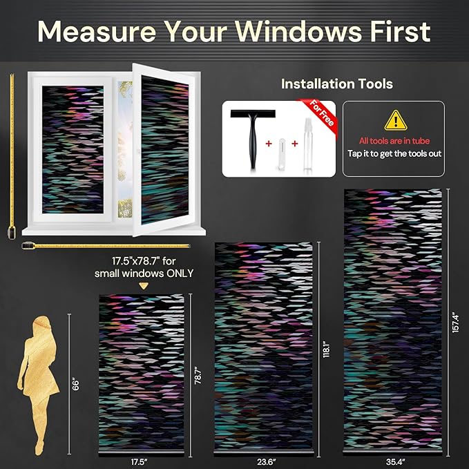 rabbitgoo Window Privacy Film, Total Blackout Window Film, Stained Glass Heat Control Glass Thermal Sticker, Room Darkening Door Cover, Anti-UV Privacy Cling with Installation Tools, 17.5" x 118.1"