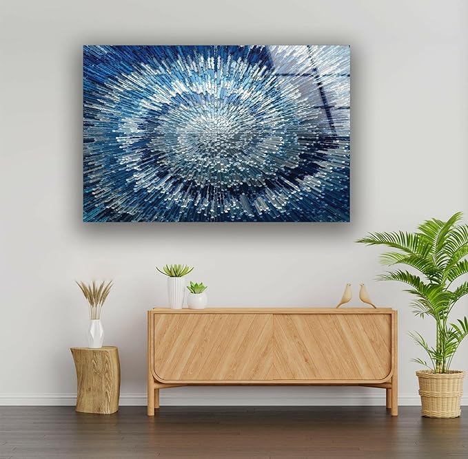 My Photostation.com 20Wx14H'' Abstract Blue Textured Glass Wall ArtTempered Glass Printing Wall Decor Large Wall Art Wall Hangings