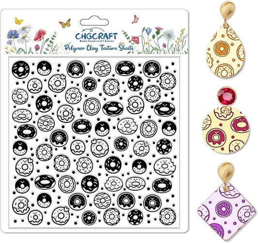 CHGCRAFT Donuts Pattern Polymer Clay Texture Sheet Polka Dots Pattern Silicone Texture Mat for Polymer Clay Making Earrings Jewelry DIY Crafts 5.5 × 5.5 Inch