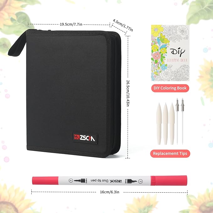 ZSCM Art Duo Tip Brush Markers Set, 60 Colors Fine Brush Tip Artist Drawing Pens Set with Coloring Book, for Adult Sketching Journal Planner School Supplies Gifts