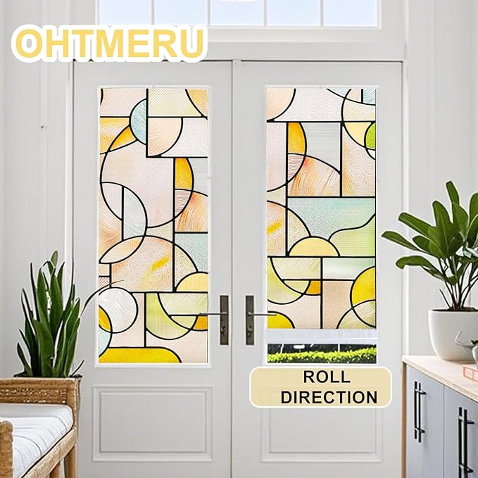 3D Stained Glass Window Privacy Film, Heat Control UV Blocking Static Cling Decorative Window Film for Bathroom,Front Door,Home Non Adhesive,16.9 x 39.3 inches Wilderness