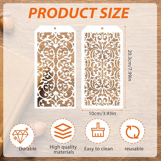 8x4 Inch Texture Stencils for Painting – 18pcs Reusable Background Templates for Wood, Canvas, Furniture, Scrapbooking & Card Making