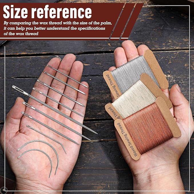 Upholstery Repair Kit, Thread Repair Sewing Kit and Upholstery Needle, 3 Colors 0.55mm Waxed Thread with 8 Pcs Heavy Duty Leather Needles for Hand Stitching, Canvas & Quilting