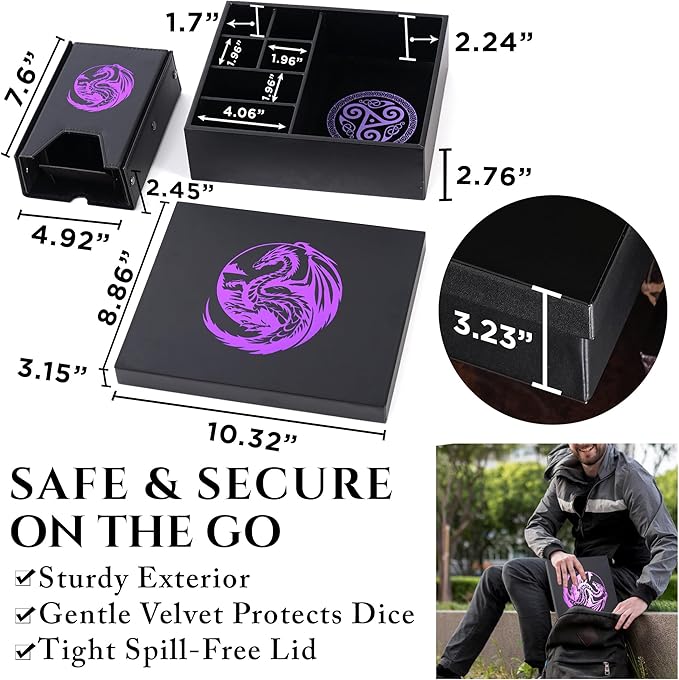 Soar Forge Dice Tray and Dice Tower for DND - All-in-One Tray, Storage & Large Tower for Random Rolls - Stores Dice for D&D, Mini's etc, Perfect RPG Gift Accessories (Purple Dragon)