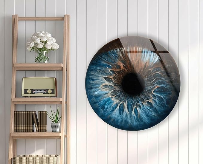 My Photostation.com 31.5''(80cm) Diameter Eye Round Blue Glass Wall Art Tempered Glass Printing Wall Decor Large Wall Art Wall Hangings