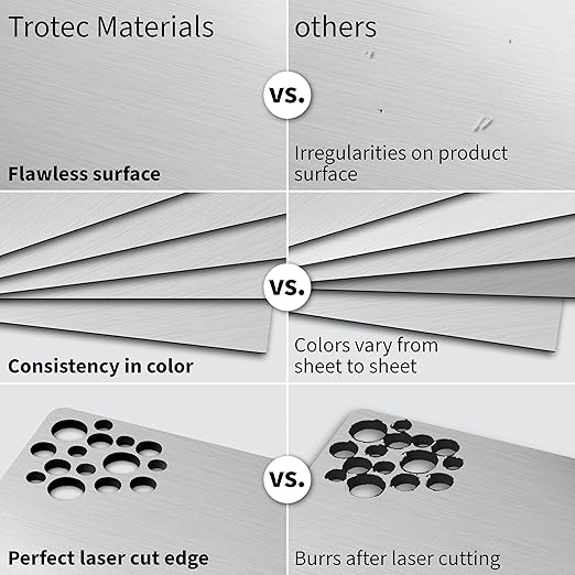 Trotec | Metallic Looking Acrylic Sheet | 12"x12"x1/8", 8 Pcs | Brushed Aluminum/Black | Metallic Finish - Scratch Resistant for Laser Engraving & Cutting,Printing,Glowforge,Name Plate | USA Made