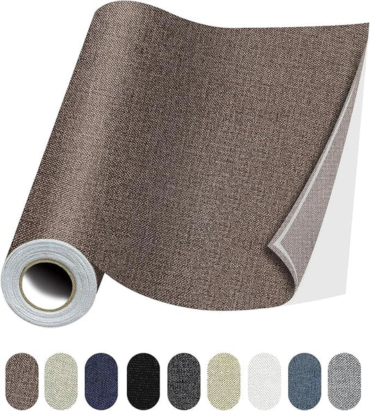Fabric Repair Patches, 17X79 Inch Linen Repair Tape Self-Adhesive Fabric Patches Durable, DIY Large Linen Tape for Sofa, Couches, Furniture, Chair, Clothing （17X79 Inch, Brown）