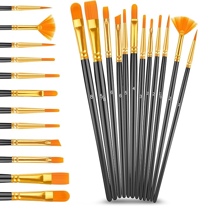 Caliart Black Acrylic Paint with 12 Brushes, 24 Art Craft Paints (59ml, 2oz) Gifts Trendy Stuff for Adults Artists, Canvas Ceramic Rock Eggs Painting Kit Art Supplies