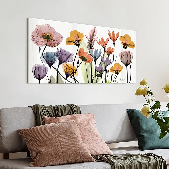 Empire Art Direct Frameless Free Floating Tempered Glass Panel Graphic Wall Art Ready to Hang, 24" x 48", Flowerscape Portrait, Flower Wall Art