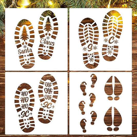 Christmas Stencils for Crafts Reusable 12” Santa Footprint Stencil Holiday Stencils for Floor Porch Wood Sign Decor