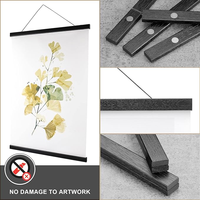 WITCOLOR Magnetic Poster Hanger Frame, 10x20 10x13 10x16 Black Wood Wooden Magnet Canvas Artwork Print Dowel Poster Hangers Frames Hanging Kit