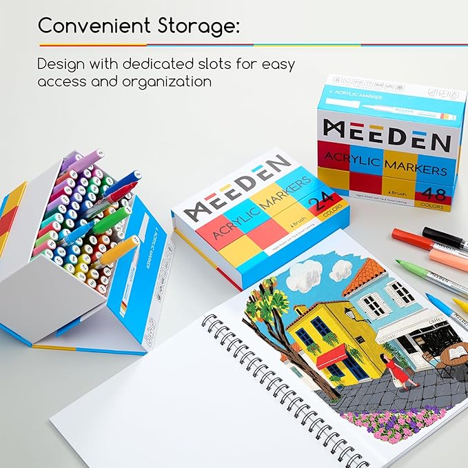 MEEDEN Acrylic Paint Pens Marker: 24 Colors Brush Tip Acrylic Markers with Automatic Ink Control System - Water-Based Quick Drying Acrylic Paint Pens for Coloring Drawing DIY Crafts Art Supplies