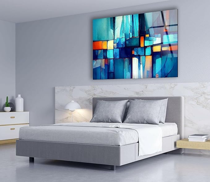 My Photostation.com Round 24'' Blue Vibrant Stained Glass Wall ArtTempered Glass Printing Wall Decor Large Wall Art Wall Hangings