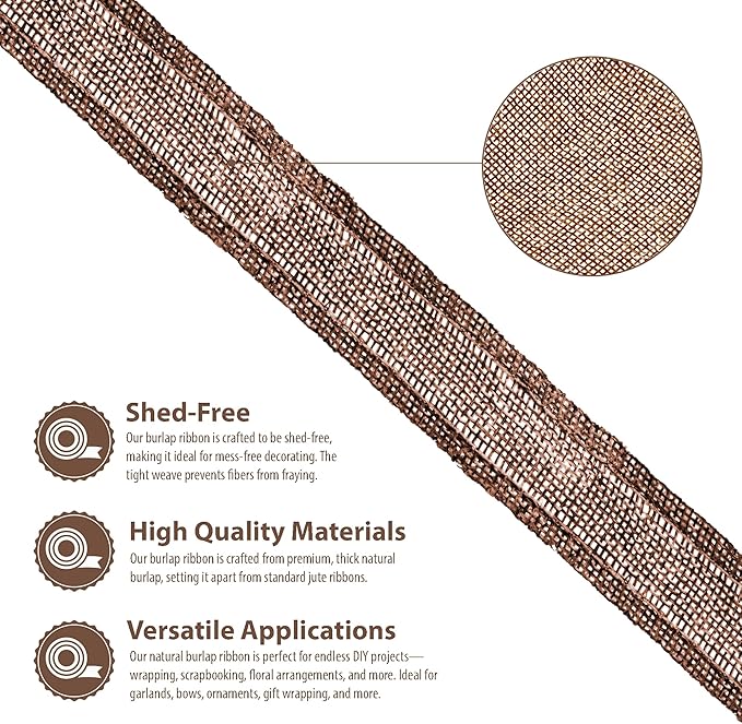 Mandala Crafts Brown Burlap Ribbon 1 Inch Wide Jute Ribbons for Crafts - 20 Yds Roll Rustic Burlap Wrap Trim Ribbons for Wreaths Bows Wedding Party Decoration