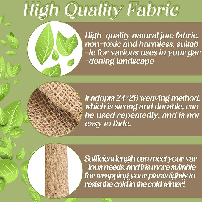 Buryeah 40 Inch x 100 ft Burlap Fabrics Roll Natural Jute Burlap Tree Wraps Protector Winter Frost Plant Blankets Cloth Weed Barrier Fabric Garden Plants for Winter Outdoor Trees Shrubs Party