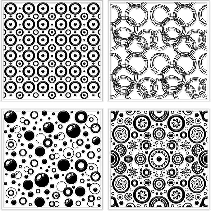 CHGCRAFT 4 Pcs Looped Circles Polymer Clay Texture Sheets Artistic Dots Silicone Texture Stamp Circular Style Modeling Pattern Pad Sheets for Jewelry and Earrings Tools, 5.5x5.5 inch