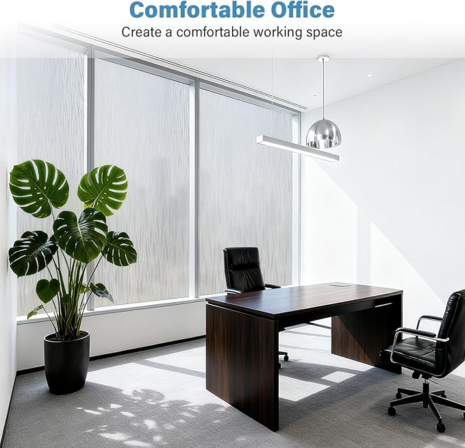 Finnez Frosted Privacy Window Film Static Cling, Non-Adhesive Decorative Cover for Glass Door & Windows, No Glue Removable Clings UV Blocking Waves Design for Home Office 23.6 x 78.7 Inches