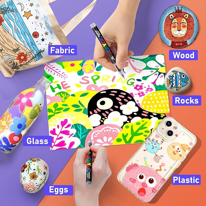 GOTIDEAL Acrylic Paint Markers Brush Tip,Waterproof Paint Pens acrylic Markers,No Bleed Acrylic Brush markers for Fabric,Wood,Rocks,Canvas Painting,Glass,Ceramic,Art Craft Supplies(12 Colors)